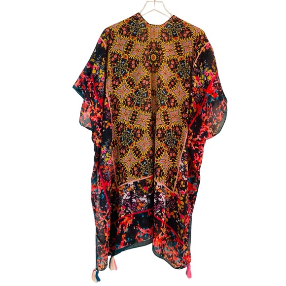 Soft Surroundings Colorful Printed Runa Tassel Cover Up Kimono OS - Picture 2 of 7